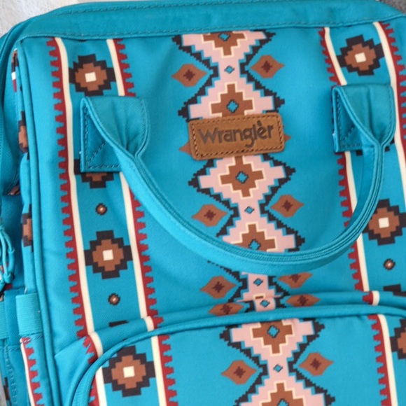 Wrangler Turquoise Aztec Print Callie Backpack Diaper Bag Canvas Purse NWT - Picture 2 of 3